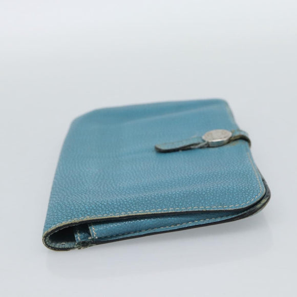 HERMES Dogon GM Wallet Leather Light Blue Silver Auth BA13622