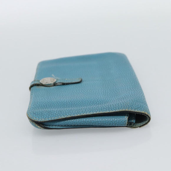 HERMES Dogon GM Portemonnee Leer Lichtblauw Zilver Auth BA13622