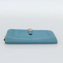 HERMES Dogon GM Wallet Leather Light Blue Silver Auth BA13622-5