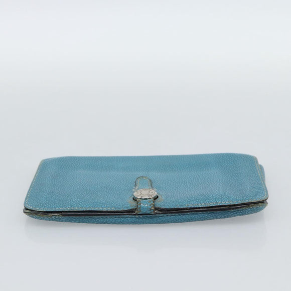 HERMES Dogon GM Portemonnee Leer Lichtblauw Zilver Auth BA13622