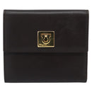 Salvatore Ferragamo Gancini Trifold Wallet Leather Brown Gold Auth BA13626V-13