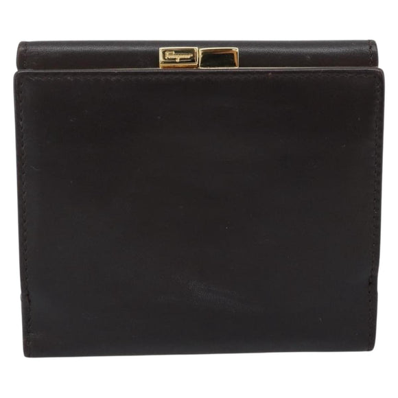 Salvatore Ferragamo Gancini Trifold Wallet Leather Brown Gold Auth BA13626V