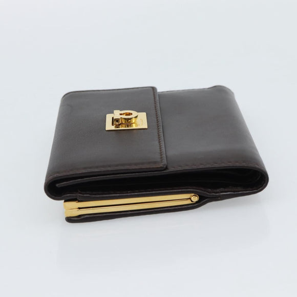 Salvatore Ferragamo Gancini Trifold Wallet Leather Brown Gold Auth BA13626V