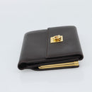 Salvatore Ferragamo Gancini Trifold Wallet Leather Brown Gold Auth BA13626V-4