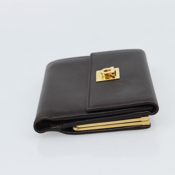 Salvatore Ferragamo Gancini Trifold Wallet Leather Brown Gold Auth BA13626V