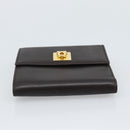 Salvatore Ferragamo Gancini Trifold Wallet Leather Brown Gold Auth BA13626V-6