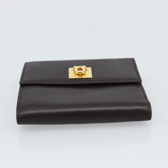 Salvatore Ferragamo Gancini Trifold Wallet Leather Brown Gold Auth BA13626V
