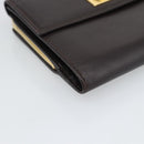 Salvatore Ferragamo Gancini Trifold Wallet Leather Brown Gold Auth BA13626V-14