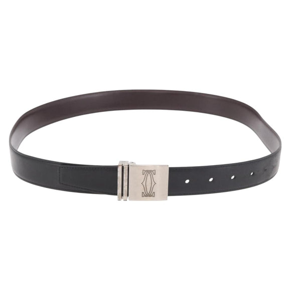 CARTIER Must Line Riem Leer 44.1"" Zwart Bruin Zilver Auth BA13632