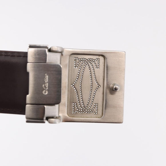 CARTIER Must Line Belt Leather 44.1"" Black Brown Silver Auth BA13632