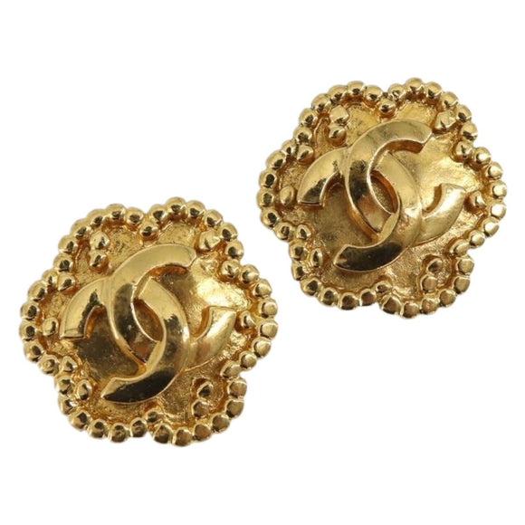 CHANEL Earring Metal Gold Tone CC Auth BA13636M