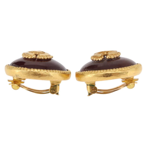CHANEL Earring Metal Gold Tone CC Auth BA13637M