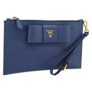 PRADA Clutch Bag Safiano Blue Gold Auth BA13647V-1