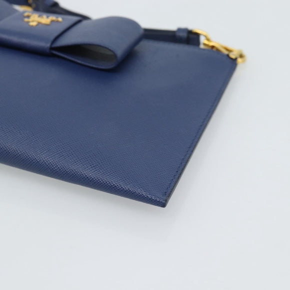 PRADA Clutch Bag Safiano Blue Gold Auth BA13647V