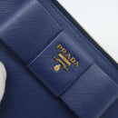 PRADA Clutch Bag Safiano Blue Gold Auth BA13647V-18