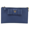 PRADA Clutch Bag Safiano Blue Gold Auth BA13647V-13