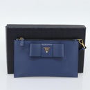 PRADA Clutch Bag Safiano Blue Gold Auth BA13647V-12
