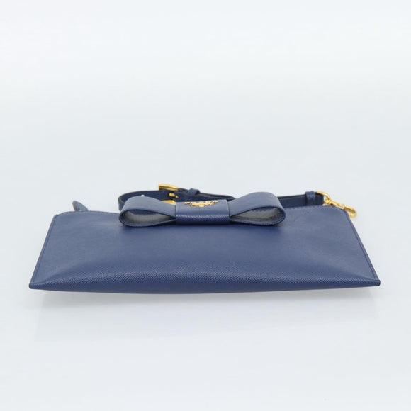 PRADA Clutch Bag Safiano Blue Gold Auth BA13647V