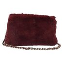 CHANEL Chain Shoulder Bag Fur Red CC Auth BA13649V-1