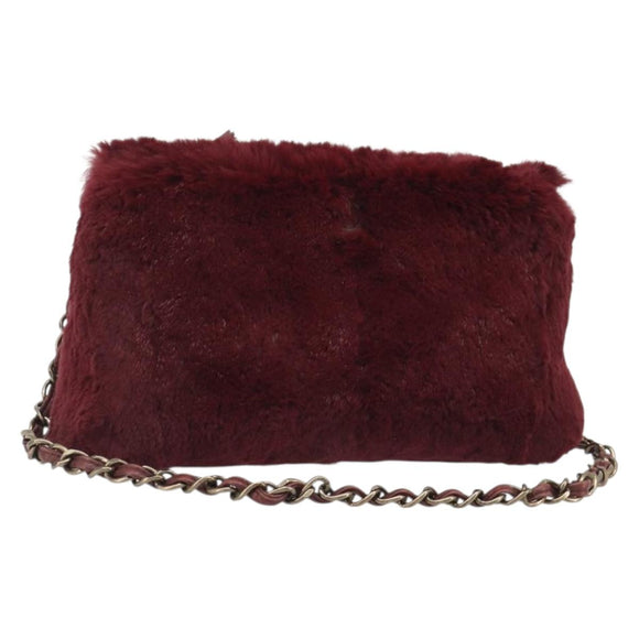 CHANEL Chain Shoulder Bag Fur Red CC Auth BA13649V