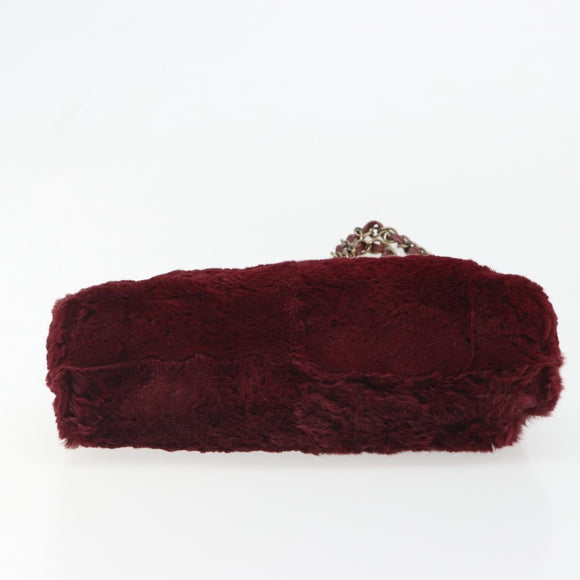 CHANEL Chain Shoulder Bag Fur Red CC Auth BA13649V