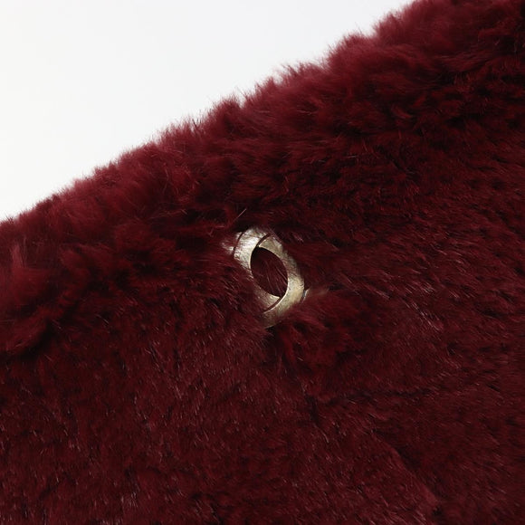 CHANEL Chain Shoulder Bag Fur Red CC Auth BA13649V