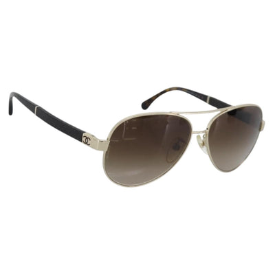 CHANEL Tortoise Pattern Sunglasses Metal Black Gold CC Auth BA13652