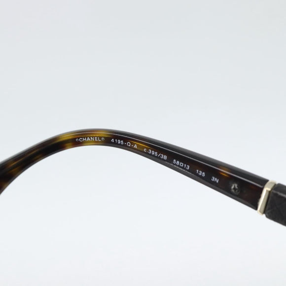 CHANEL Tortoise Pattern Sunglasses Metal Black Gold CC Auth BA13652