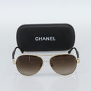 CHANEL Tortoise Pattern Sunglasses Metal Black Gold CC Auth BA13652-12