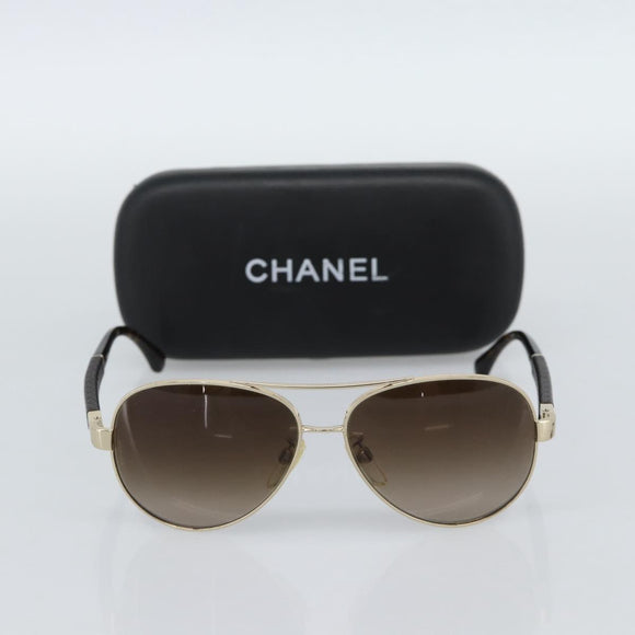 CHANEL Tortoise Pattern Sunglasses Metal Black Gold CC Auth BA13652
