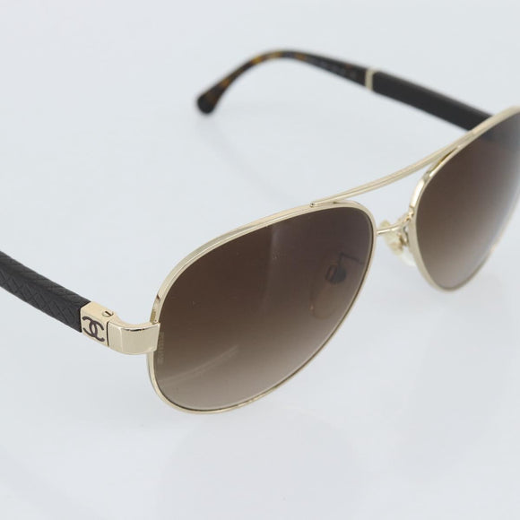 CHANEL Tortoise Pattern Sunglasses Metal Black Gold CC Auth BA13652
