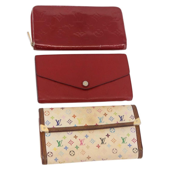 LOUIS VUITTON Multicolor Vernis Wallet 3 Set Multicolor Red LV Auth BA13655