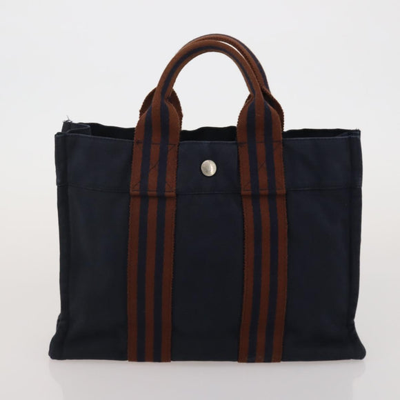 HERMES Fourre Tout Hand Bag Cotton 4 Set Navy Orange gray Auth BA13658