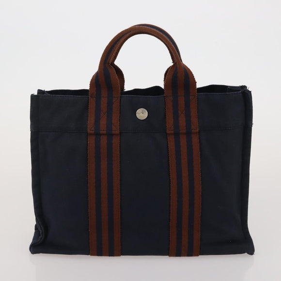 HERMES Fourre Tout Hand Bag Cotton 4 Set Navy Orange gray Auth BA13658