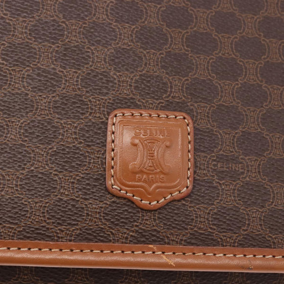 CELINE Macadam Canvas Shoulder Bag PVC Leather Brown Gold Auth BA13670