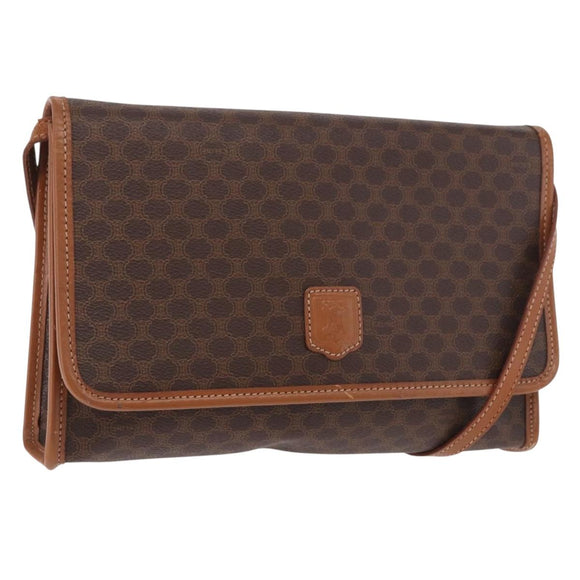 CELINE Macadam Canvas Shoulder Bag PVC Leather Brown Gold Auth BA13670