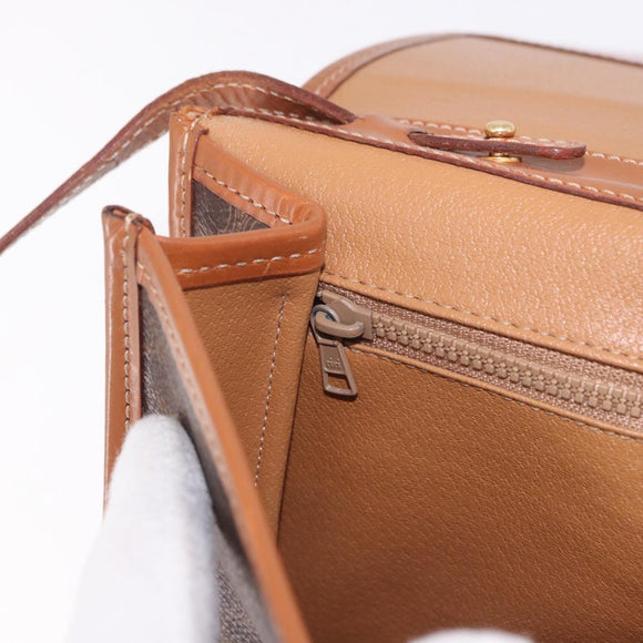 CELINE Macadam Canvas Shoulder Bag PVC Leather Brown Gold Auth BA13670