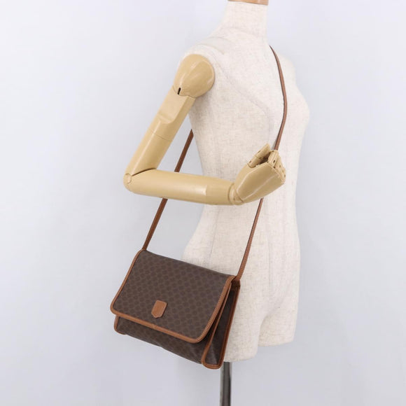 CELINE Macadam Canvas Shoulder Bag PVC Leather Brown Gold Auth BA13670
