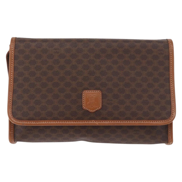 CELINE Macadam Canvas Shoulder Bag PVC Leather Brown Gold Auth BA13670