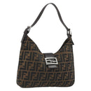 FENDI Zucca Canvas Mamma Baguette Shoulder Bag Brown Black Auth BA13674V-1