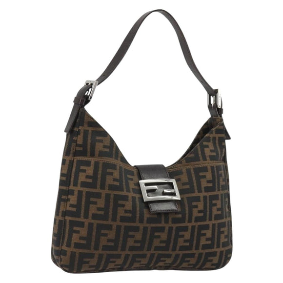 FENDI Zucca Canvas Mamma Baguette Shoulder Bag Brown Black Auth BA13674V