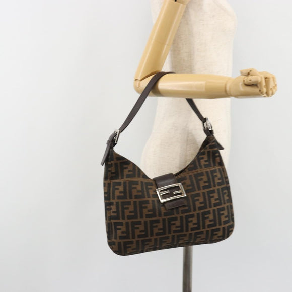 FENDI Zucca Canvas Mamma Baguette Shoulder Bag Brown Black Auth BA13674V