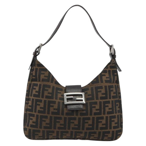 FENDI Zucca Canvas Mamma Baguette Shoulder Bag Brown Black Auth BA13674V