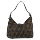 FENDI Zucca Canvas Mamma Baguette Shoulder Bag Brown Black Auth BA13674V-2