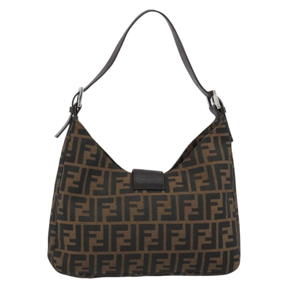FENDI Zucca Canvas Mamma Baguette Shoulder Bag Brown Black Auth BA13674V