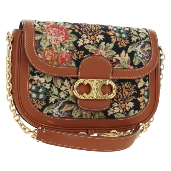 CELINE Triomphe Maillon Chain Shoulder Bag Leather Brown Gold Auth BA13676SAM