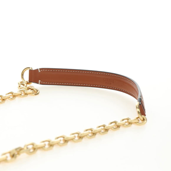 CELINE Triomphe Maillon Chain Shoulder Bag Leather Brown Gold Auth BA13676SAM