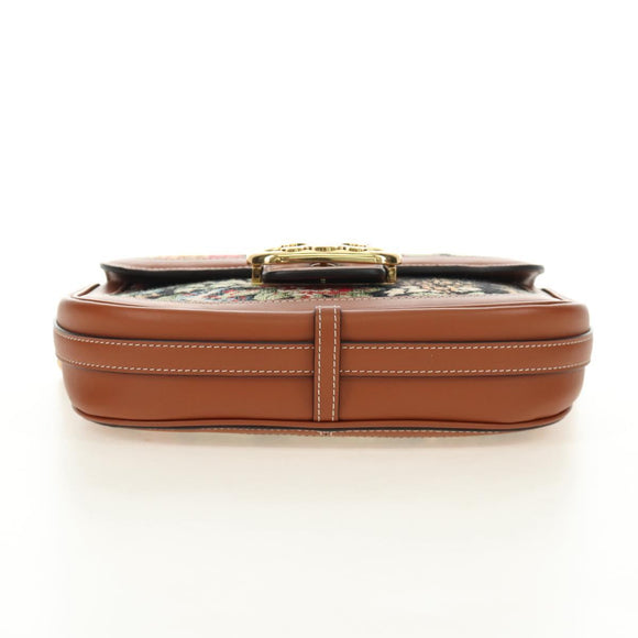 CELINE Triomphe Maillon Chain Shoulder Bag Leather Brown Gold Auth BA13676SAM