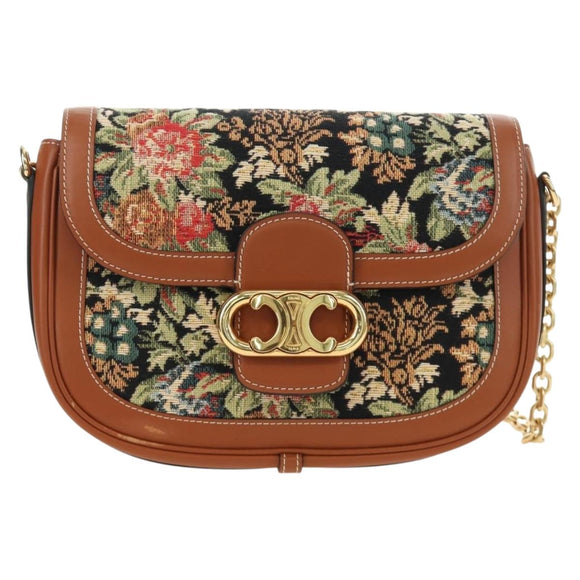 CELINE Triomphe Maillon Chain Shoulder Bag Leather Brown Gold Auth BA13676SAM