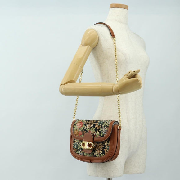 CELINE Triomphe Maillon Chain Shoulder Bag Leather Brown Gold Auth BA13676SAM